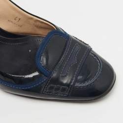 Pre Owned Tod's Navy Blue Patent Leather Penny Loafer Slingback Pumps Size 41