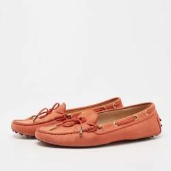 Pre Owned Tod's Orange Nubuck Gommino Slip On Loafers Size 40