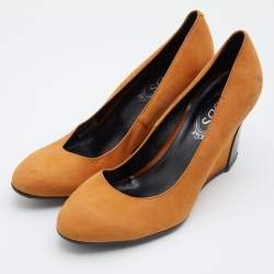 Tod's Brown Nubuck Leather Wedge Pumps Size 39