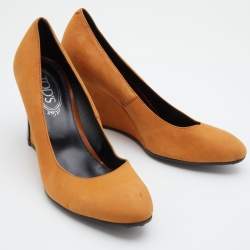 Tod's Brown Nubuck Leather Wedge Pumps Size 39