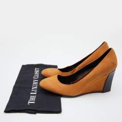 Tod's Brown Nubuck Leather Wedge Pumps Size 39