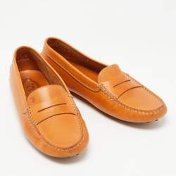 Pre Owned Tod's Brown Leather Slip On Loafers Size 37.5