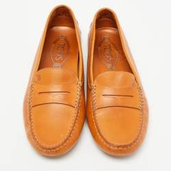 Pre Owned Tod's Brown Leather Slip On Loafers Size 37.5