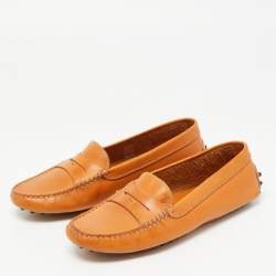 Pre Owned Tod's Brown Leather Slip On Loafers Size 37.5