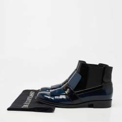 مملوكة مسبقًا Tod's Black/Blue Glossy Leather Chelsea Ankle Boots Size 36.5