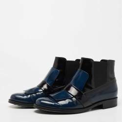 مملوكة مسبقًا Tod's Black/Blue Glossy Leather Chelsea Ankle Boots Size 36.5