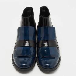 مملوكة مسبقًا Tod's Black/Blue Glossy Leather Chelsea Ankle Boots Size 36.5