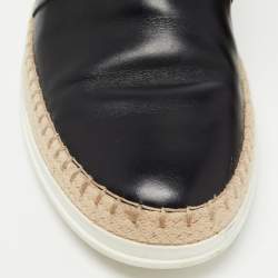 Pre Owned Tod's Black Leather Espadrille Slip On Loafers Size 37.5