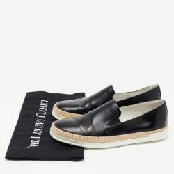 Pre Owned Tod's Black Leather Espadrille Slip On Loafers Size 37.5