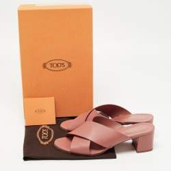 Pre Owned Tod's Brown Leather Crisscross Slide Sandals Size 40