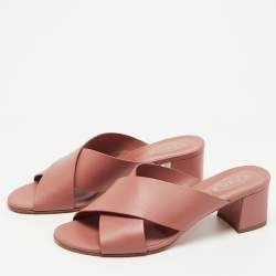 Pre Owned Tod's Brown Leather Crisscross Slide Sandals Size 40