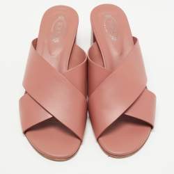 Pre Owned Tod's Brown Leather Crisscross Slide Sandals Size 40