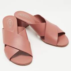 Pre Owned Tod's Brown Leather Crisscross Slide Sandals Size 40