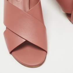 Pre Owned Tod's Brown Leather Crisscross Slide Sandals Size 40