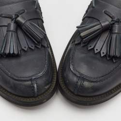 Tod's Dark Grey Leather Tassel Bow Fringe Detail Loafers Size 37.5 