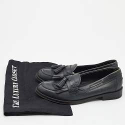 Tod's Dark Grey Leather Tassel Bow Fringe Detail Loafers Size 37.5 