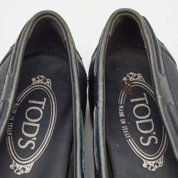 Tod's Dark Grey Leather Tassel Bow Fringe Detail Loafers Size 37.5 