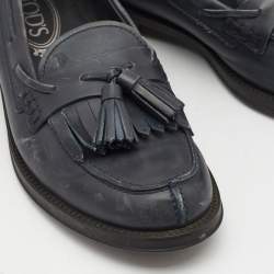 Tod's Dark Grey Leather Tassel Bow Fringe Detail Loafers Size 37.5 