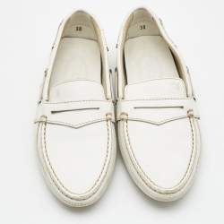 Pre Owned Tod's White Leather Penny Slip On Loafers Size 38