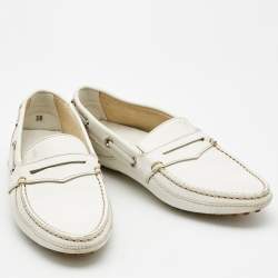 Pre Owned Tod's White Leather Penny Slip On Loafers Size 38