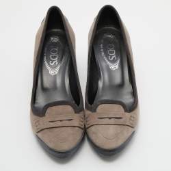 Pre Owned Tod's Grey Suede Penny Loafer Wedge Pumps Size 36
