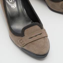 Pre Owned Tod's Grey Suede Penny Loafer Wedge Pumps Size 36