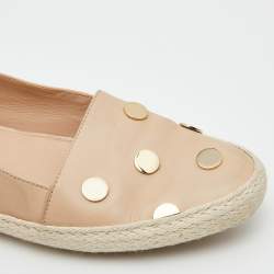 مملوكة مسبقًا Tod's Beige Leather Studded Espadrille Ballet Flats Size 37.5