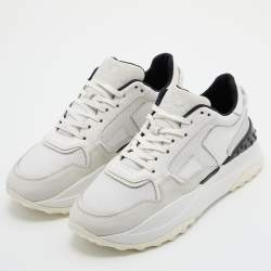 مملوكة مسبقًا Tod's White/Black Mesh and Leather Low Top Sneakers Size 39.5