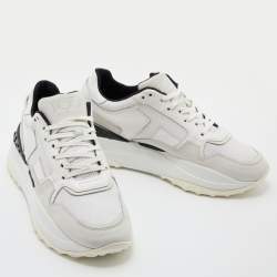 مملوكة مسبقًا Tod's White/Black Mesh and Leather Low Top Sneakers Size 39.5
