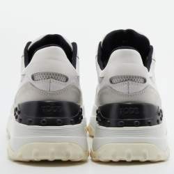 مملوكة مسبقًا Tod's White/Black Mesh and Leather Low Top Sneakers Size 39.5