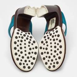 Pre Owned Tod's Blue/Brown Leather and Satin Block Heel Slingback Sandals Size 39