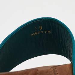 Pre Owned Tod's Blue/Brown Leather and Satin Block Heel Slingback Sandals Size 39
