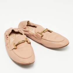 Tod's Pink Leather Double T Scrunch Loafers Size 36.5