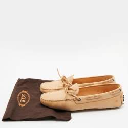Pre Owned Tod's Beige Leather Bow Slip On Loafers Size 38