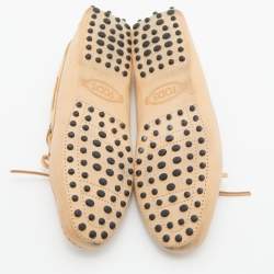 Pre Owned Tod's Beige Leather Bow Slip On Loafers Size 38
