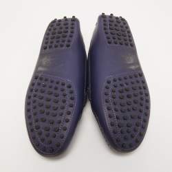 Pre Owned Tod's Blue Leather Double T Slip On Loafers Size 36.5