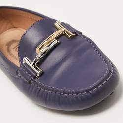 Pre Owned Tod's Blue Leather Double T Slip On Loafers Size 36.5