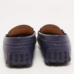 Pre Owned Tod's Blue Leather Double T Slip On Loafers Size 36.5