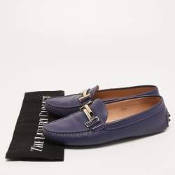 Pre Owned Tod's Blue Leather Double T Slip On Loafers Size 36.5
