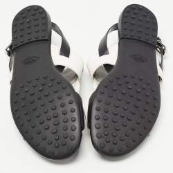 Pre Owned Tod's Tricolor Leather Fringe Slingback Flat Sandals Size 40