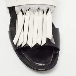 Pre Owned Tod's Tricolor Leather Fringe Slingback Flat Sandals Size 40