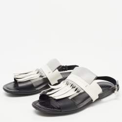 Pre Owned Tod's Tricolor Leather Fringe Slingback Flat Sandals Size 40