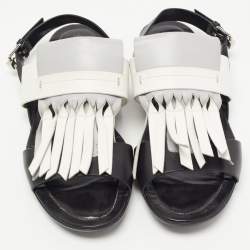 Pre Owned Tod's Tricolor Leather Fringe Slingback Flat Sandals Size 40
