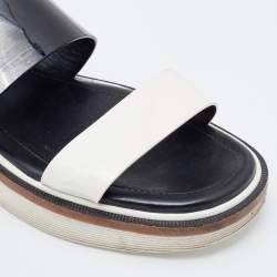 Pre Owned Tod's Black/White Patent Leather Slingback Flat Sandals Size 37.5