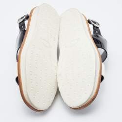 Pre Owned Tod's Black/White Patent Leather Slingback Flat Sandals Size 37.5