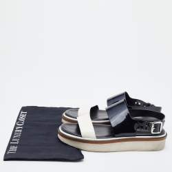 Pre Owned Tod's Black/White Patent Leather Slingback Flat Sandals Size 37.5