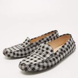 Tod's Black/White Printed Suede Penny Loafers Size 39