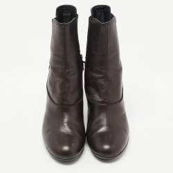 Tod's Dark Brown Leather Ankle Booties Size 37.5