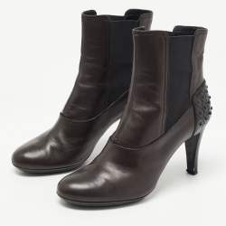 Tod's Dark Brown Leather Ankle Booties Size 37.5