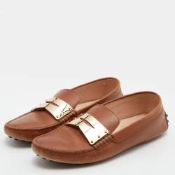 Pre Owned Tod's Tan Leather Gommino Driving Loafers Size 38